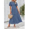 ZESICA Women’s 2026 Summer Casual Floral Print Short Flutter Sleeve Crew Neck Smocked High Waist Flowy Maxi Dress(Darkblue)