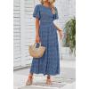 ZESICA Women’s 2026 Summer Casual Floral Print Short Flutter Sleeve Crew Neck Smocked High Waist Flowy Maxi Dress(Darkblue)