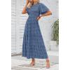 ZESICA Women’s 2026 Summer Casual Floral Print Short Flutter Sleeve Crew Neck Smocked High Waist Flowy Maxi Dress(Darkblue)