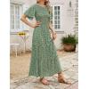 ZESICA Women’s 2026 Summer Casual Floral Print Short Flutter Sleeve Crew Neck Smocked High Waist Flowy Maxi Dress(Olive)