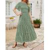 ZESICA Women’s 2026 Summer Casual Floral Print Short Flutter Sleeve Crew Neck Smocked High Waist Flowy Maxi Dress(Olive)