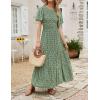 ZESICA Women’s 2026 Summer Casual Floral Print Short Flutter Sleeve Crew Neck Smocked High Waist Flowy Maxi Dress(Olive)