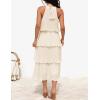 ZESICA Women’s 2026 Summer Sleeveless Halter Neck Ruffle Tiered Layed Chiffon Flowy Swing Long Midi Dress(Apricot)