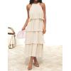 ZESICA Women’s 2026 Summer Sleeveless Halter Neck Ruffle Tiered Layed Chiffon Flowy Swing Long Midi Dress(Apricot)