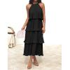 ZESICA Women’s 2026 Summer Sleeveless Halter Neck Ruffle Tiered Layed Chiffon Flowy Swing Long Midi Dress(Darkblack)