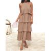 ZESICA Women’s 2026 Summer Sleeveless Halter Neck Ruffle Tiered Layed Chiffon Flowy Swing Long Midi Dress(Khaki)