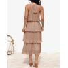 ZESICA Women’s 2026 Summer Sleeveless Halter Neck Ruffle Tiered Layed Chiffon Flowy Swing Long Midi Dress(Khaki)