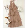 ZESICA Women’s 2026 Summer Sleeveless Halter Neck Ruffle Tiered Layed Chiffon Flowy Swing Long Midi Dress(Khaki)