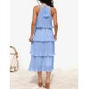 ZESICA Women’s 2026 Summer Sleeveless Halter Neck Ruffle Tiered Layed Chiffon Flowy Swing Long Midi Dress(Lightblue)