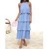 ZESICA Women’s 2026 Summer Sleeveless Halter Neck Ruffle Tiered Layed Chiffon Flowy Swing Long Midi Dress(Lightblue)