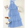 ZESICA Women’s 2026 Summer Sleeveless Halter Neck Ruffle Tiered Layed Chiffon Flowy Swing Long Midi Dress(Lightblue)
