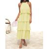 ZESICA Women’s 2026 Summer Sleeveless Halter Neck Ruffle Tiered Layed Chiffon Flowy Swing Long Midi Dress(Lightyellow)