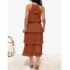 ZESICA Women’s 2026 Summer Sleeveless Halter Neck Ruffle Tiered Layed Chiffon Flowy Swing Long Midi Dress(Maple)