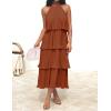 ZESICA Women’s 2026 Summer Sleeveless Halter Neck Ruffle Tiered Layed Chiffon Flowy Swing Long Midi Dress(Maple)