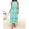 ZESICA Women’s 2026 Summer Sleeveless Halter Neck Ruffle Tiered Layed Chiffon Flowy Swing Long Midi Dress(Mint)