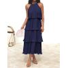 ZESICA Women’s 2026 Summer Sleeveless Halter Neck Ruffle Tiered Layed Chiffon Flowy Swing Long Midi Dress(Navy)