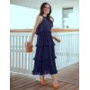 ZESICA Women’s 2026 Summer Sleeveless Halter Neck Ruffle Tiered Layed Chiffon Flowy Swing Long Midi Dress(Navy)
