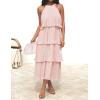 ZESICA Women’s 2026 Summer Sleeveless Halter Neck Ruffle Tiered Layed Chiffon Flowy Swing Long Midi Dress(Pink)