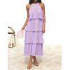 ZESICA Women’s 2026 Summer Sleeveless Halter Neck Ruffle Tiered Layed Chiffon Flowy Swing Long Midi Dress(Purple)