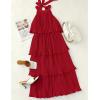 ZESICA Women’s 2026 Summer Sleeveless Halter Neck Ruffle Tiered Layed Chiffon Flowy Swing Long Midi Dress(Red)