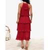 ZESICA Women’s 2026 Summer Sleeveless Halter Neck Ruffle Tiered Layed Chiffon Flowy Swing Long Midi Dress(Red)