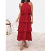 ZESICA Women’s 2026 Summer Sleeveless Halter Neck Ruffle Tiered Layed Chiffon Flowy Swing Long Midi Dress(Red)