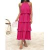 ZESICA Women’s 2026 Summer Sleeveless Halter Neck Ruffle Tiered Layed Chiffon Flowy Swing Long Midi Dress(Rose)