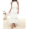 ZESICA Women’s 2026 Summer Sleeveless Halter Neck Ruffle Tiered Layed Chiffon Flowy Swing Long Midi Dress(White)