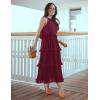 ZESICA Women’s 2026 Summer Sleeveless Halter Neck Ruffle Tiered Layed Chiffon Flowy Swing Long Midi Dress(Wine)
