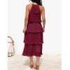 ZESICA Women’s 2026 Summer Sleeveless Halter Neck Ruffle Tiered Layed Chiffon Flowy Swing Long Midi Dress(Wine)