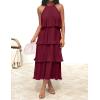 ZESICA Women’s 2026 Summer Sleeveless Halter Neck Ruffle Tiered Layed Chiffon Flowy Swing Long Midi Dress(Wine)