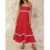 ZESICA Women’s 2026 Summer Spaghetti Straps Sleeveless Backless Sundress Flowy Smocked Lace Swing A Line Midi Dress(Red)