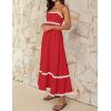 ZESICA Women’s 2026 Summer Spaghetti Straps Sleeveless Backless Sundress Flowy Smocked Lace Swing A Line Midi Dress(Red)