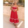 ZESICA Women’s 2026 Summer Spaghetti Straps Sleeveless Backless Sundress Flowy Smocked Lace Swing A Line Midi Dress(Red)