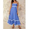 ZESICA Women’s 2026 Summer Spaghetti Straps Sleeveless Backless Sundress Flowy Smocked Lace Swing A Line Midi Dress(Sapphire Blue)
