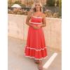 ZESICA Women’s 2026 Summer Spaghetti Straps Sleeveless Backless Sundress Flowy Smocked Lace Swing A Line Midi Dress(Watermelon Red)