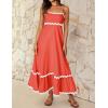 ZESICA Women’s 2026 Summer Spaghetti Straps Sleeveless Backless Sundress Flowy Smocked Lace Swing A Line Midi Dress(Watermelon Red)