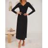 ZESICA Women’s Fall Floral Long Sleeve Bodycon Dress 2026 Elegant V Neck Cocktail Party Long Midi Dresses(Black)