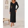 ZESICA Women’s Fall Floral Long Sleeve Bodycon Dress 2026 Elegant V Neck Cocktail Party Long Midi Dresses(Black)