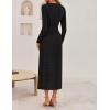 ZESICA Women’s Fall Floral Long Sleeve Bodycon Dress 2026 Elegant V Neck Cocktail Party Long Midi Dresses(Black)