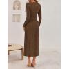 ZESICA Women’s Fall Floral Long Sleeve Bodycon Dress 2026 Elegant V Neck Cocktail Party Long Midi Dresses(Brown)
