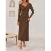 ZESICA Women’s Fall Floral Long Sleeve Bodycon Dress 2026 Elegant V Neck Cocktail Party Long Midi Dresses(Brown)