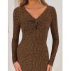 ZESICA Women’s Fall Floral Long Sleeve Bodycon Dress 2026 Elegant V Neck Cocktail Party Long Midi Dresses(Brown)