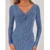 ZESICA Women’s Fall Floral Long Sleeve Bodycon Dress 2026 Elegant V Neck Cocktail Party Long Midi Dresses(Dustyblue)