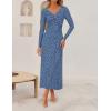 ZESICA Women’s Fall Floral Long Sleeve Bodycon Dress 2026 Elegant V Neck Cocktail Party Long Midi Dresses(Dustyblue)