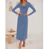 ZESICA Women’s Fall Floral Long Sleeve Bodycon Dress 2026 Elegant V Neck Cocktail Party Long Midi Dresses(Dustyblue)