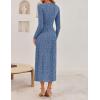 ZESICA Women’s Fall Floral Long Sleeve Bodycon Dress 2026 Elegant V Neck Cocktail Party Long Midi Dresses(Dustyblue)