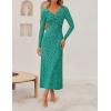 ZESICA Women’s Fall Floral Long Sleeve Bodycon Dress 2026 Elegant V Neck Cocktail Party Long Midi Dresses(Peacock)
