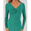 ZESICA Women’s Fall Floral Long Sleeve Bodycon Dress 2026 Elegant V Neck Cocktail Party Long Midi Dresses(Peacock)