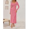 ZESICA Women’s Fall Floral Long Sleeve Bodycon Dress 2026 Elegant V Neck Cocktail Party Long Midi Dresses(Pink)